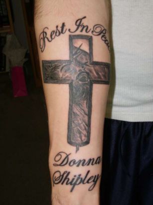 Text And Cross Tattoo